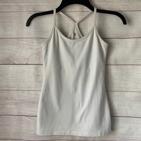 Lululemon White Power Y Tank Top Spaghetti Strap Racerback Built-In Bra - Picture 1 of 16